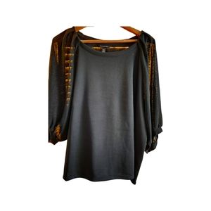 NWT Black Banana Republic Short Sheer Blousson Sleve Top - Round Neckline - XXL